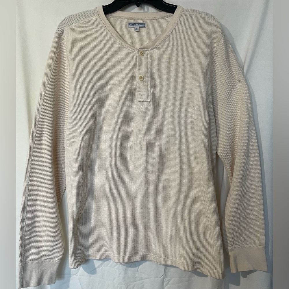 Men's Beige Henley Long Sleeve Shirt
